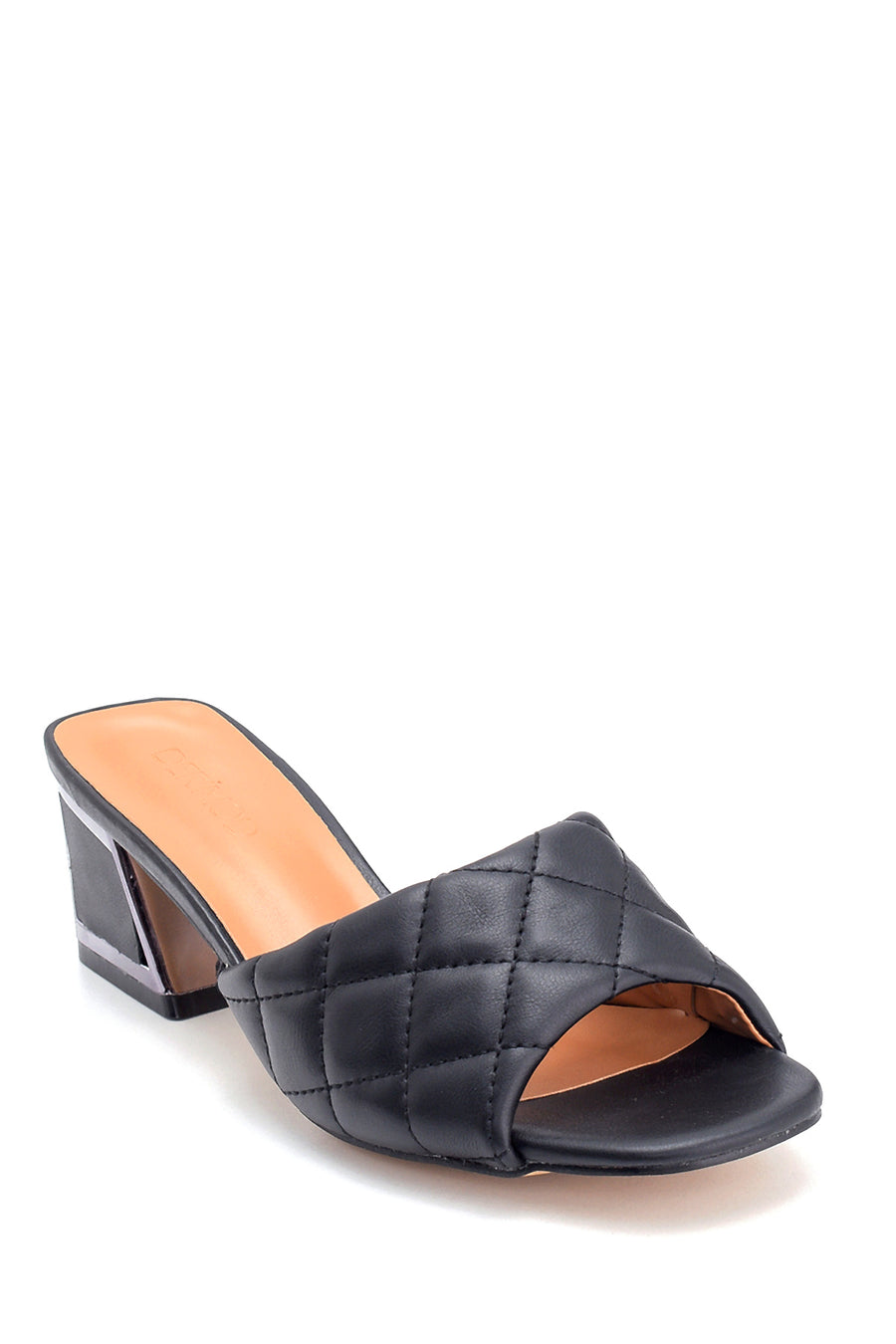 Women's Black Quilted Detailed Thick Heeled Slippers