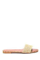 Women's Beige Straw Casual Flat Slippers | Derimod