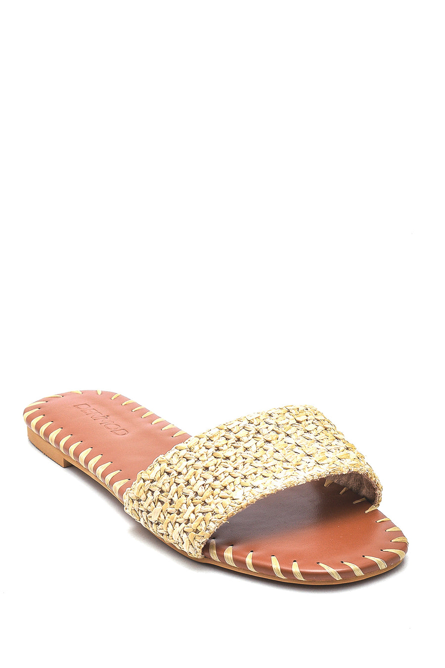 Women's Beige Straw Casual Flat Slippers