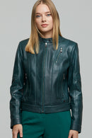 Ella Women's Green Stretch-Fit Leather Jacket | Derimod
