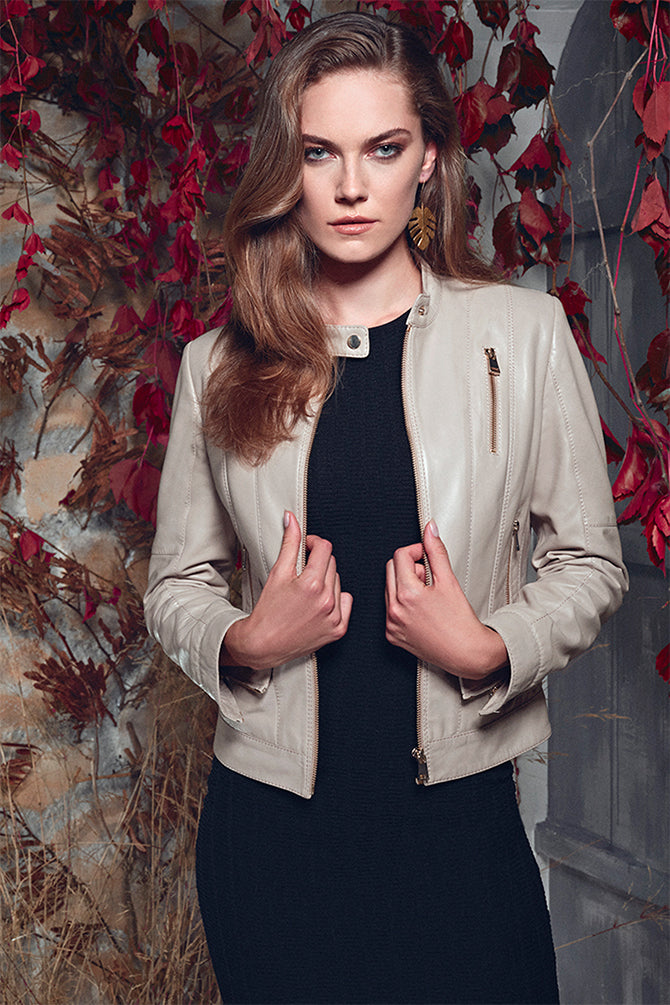 Ella Women's Beige Stretch-Fit Leather Jacket 21SGD5905U4 | Derimod