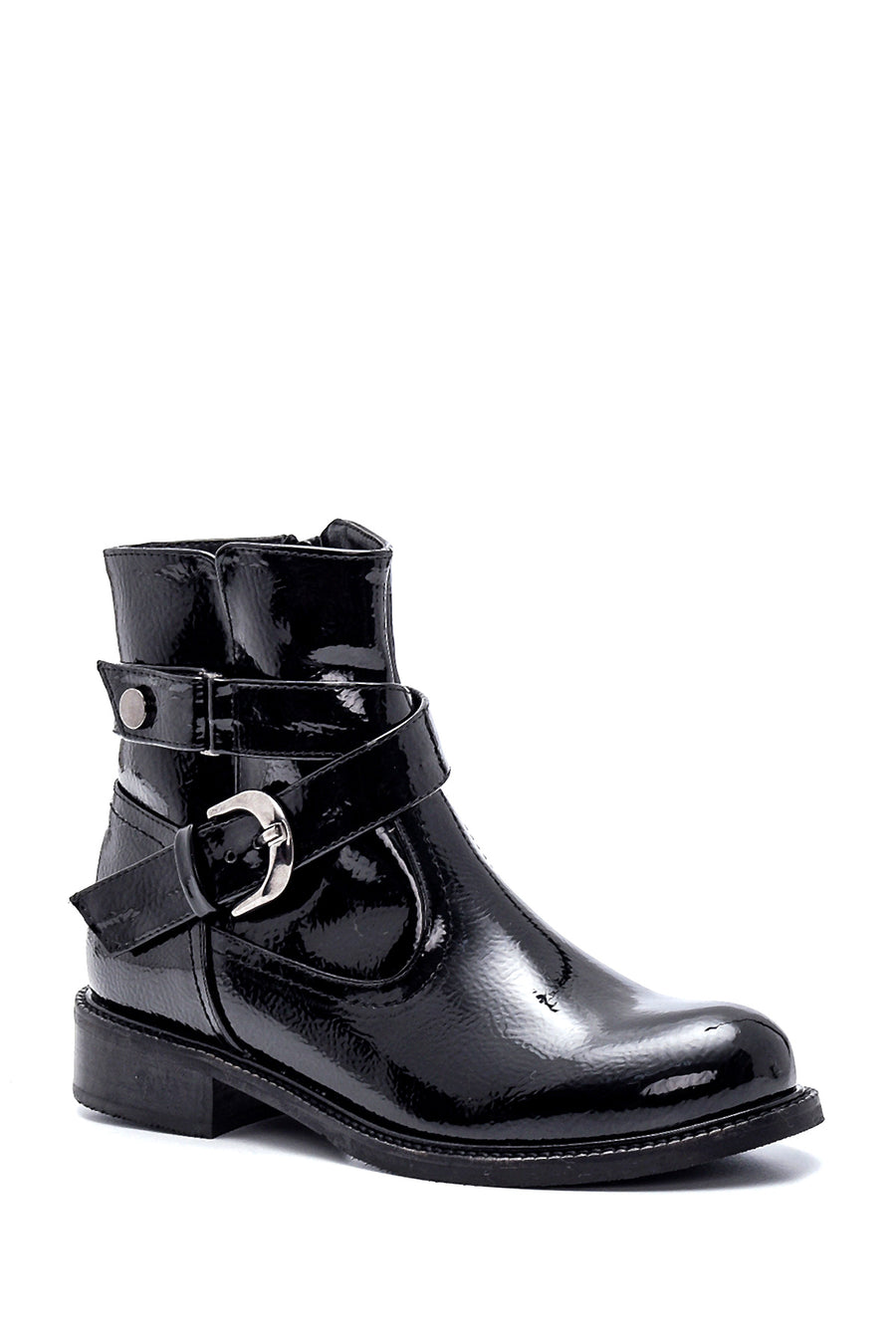 Women's Buckle Detailed Patent Leather Boots