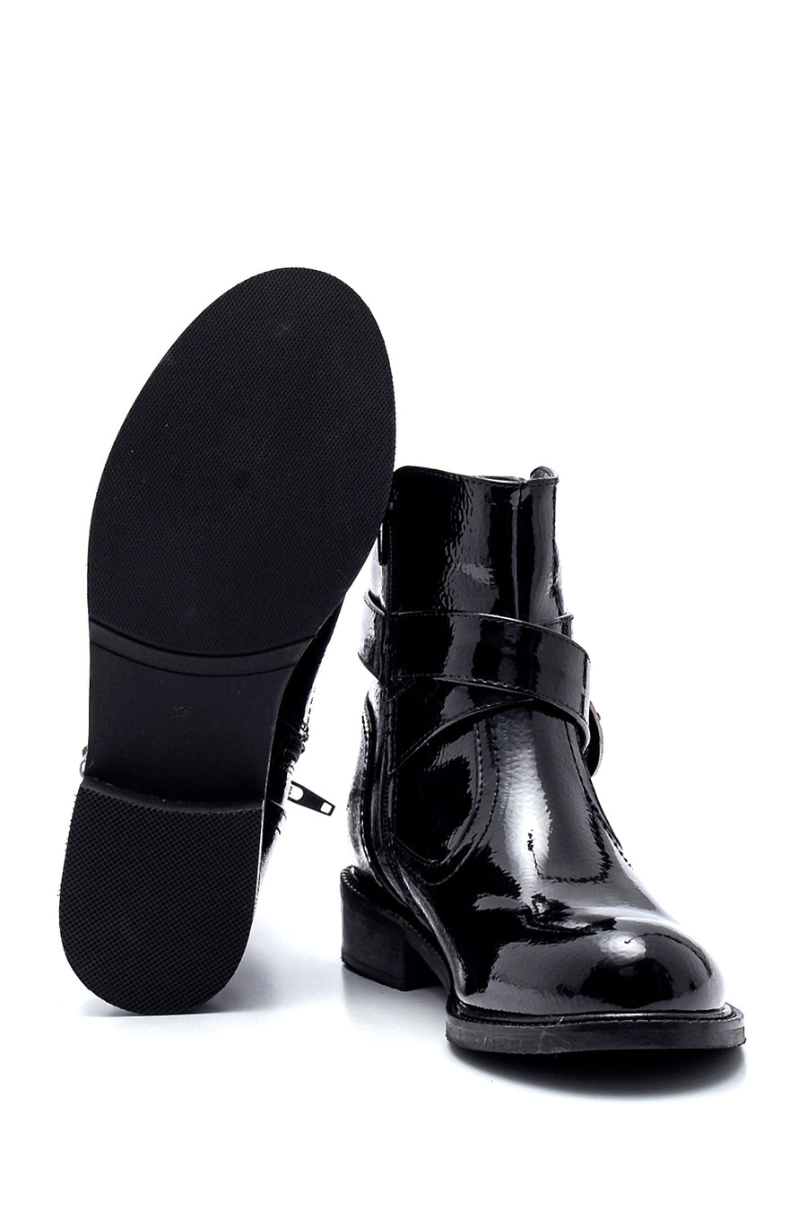 Women's Buckle Detailed Patent Leather Boots