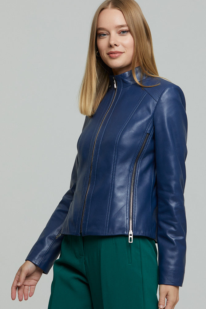 Venice Women's Blue Leather Jacket 21WGD5936U4 | Derimod