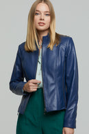 Venice Women's Blue Leather Jacket | Derimod