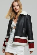 Valtellina Women's Black Plush Leather Jacket | Derimod