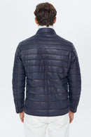 Locatelli Men's Navy Blue Nubuck Puffer Leather Jacket | Derimod