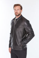 Neymar(Plus) Men's Black Leather Jacket | Derimod