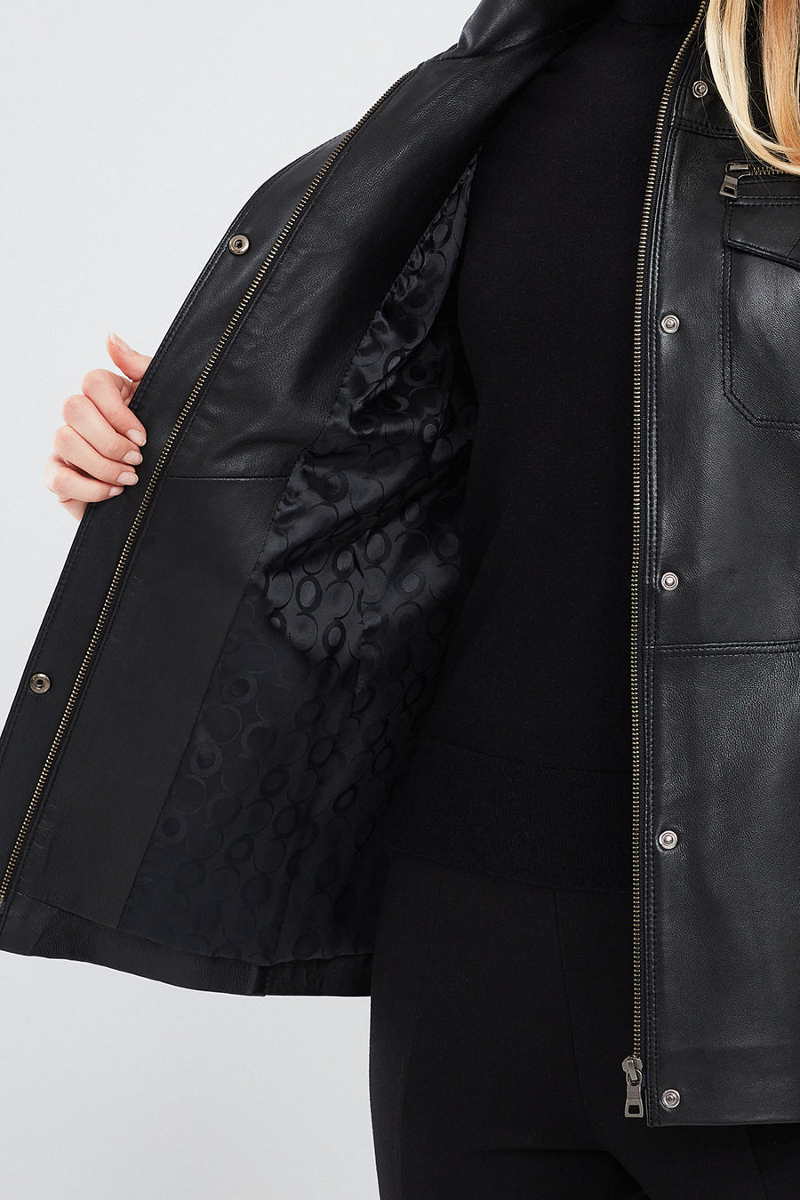 Lavinia Women's Black Hooded Fur Leather Coat
