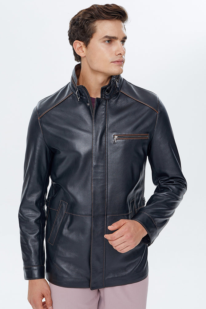 Harvey Men's Black Leather Coat 21WGE64231M | Derimod