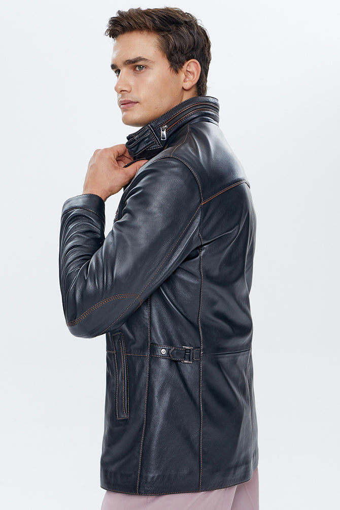 Harvey Men's Black Leather Coat