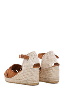 Women's Tan Suede Leather Wedge Heel Espadrille | Derimod