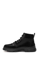Woman Black Lace-up Thick-soled Suede Leather Combat Boots | Derimod