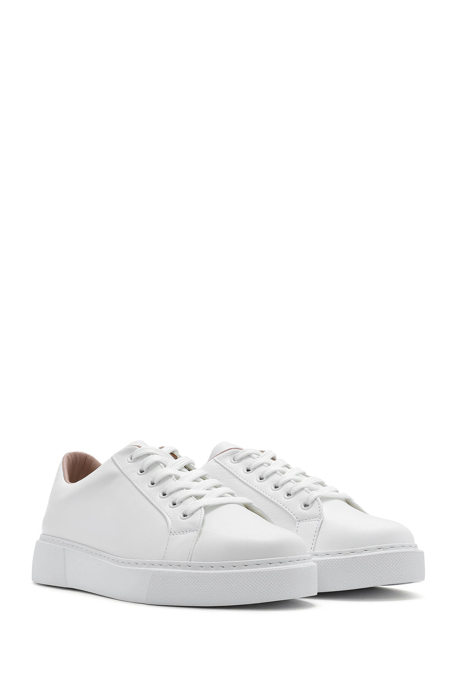 Kadın Beyaz Bağcıklı Deri Sneaker