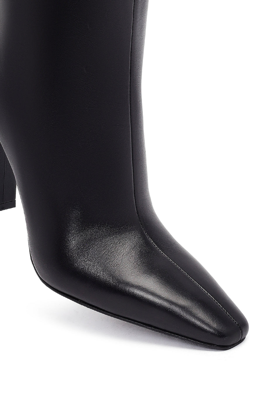 Women's Black Zippered High Thick Heel Leather Boot