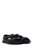 Male Black Double-Buckle Nubuck Leather Sandal | Derimod