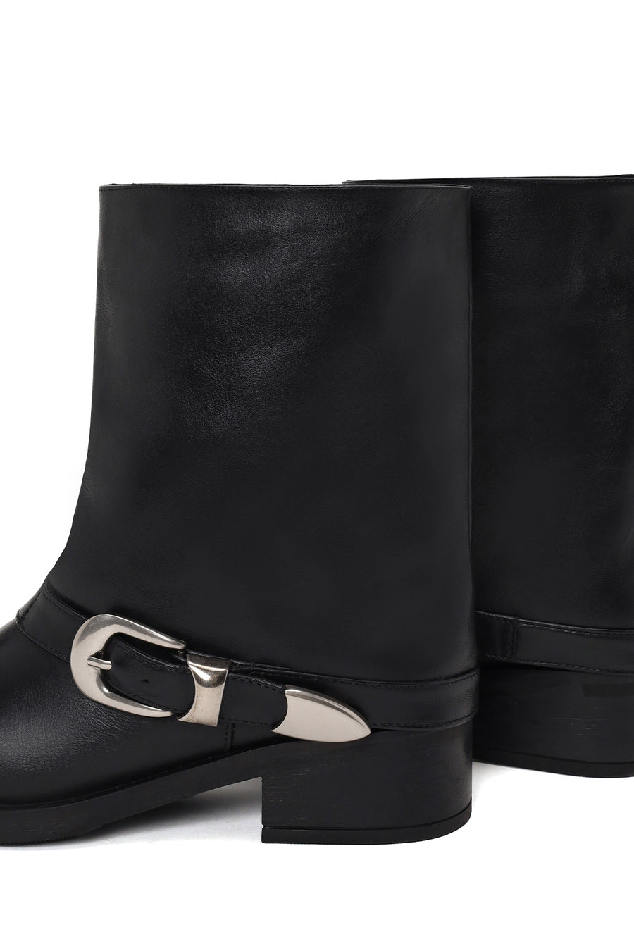 Woman Black Buckled Leather Boots