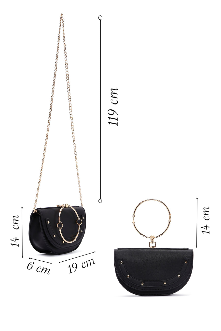 Women's Black Long Chain Strap Mini Evening Clutch Bag