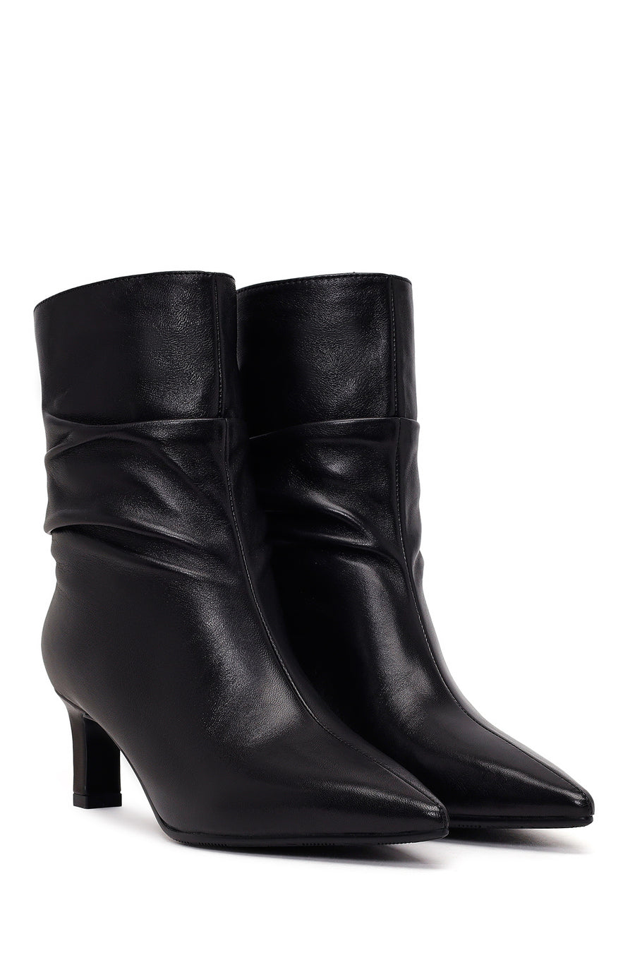 Woman Black Short Heeled Leather Boots