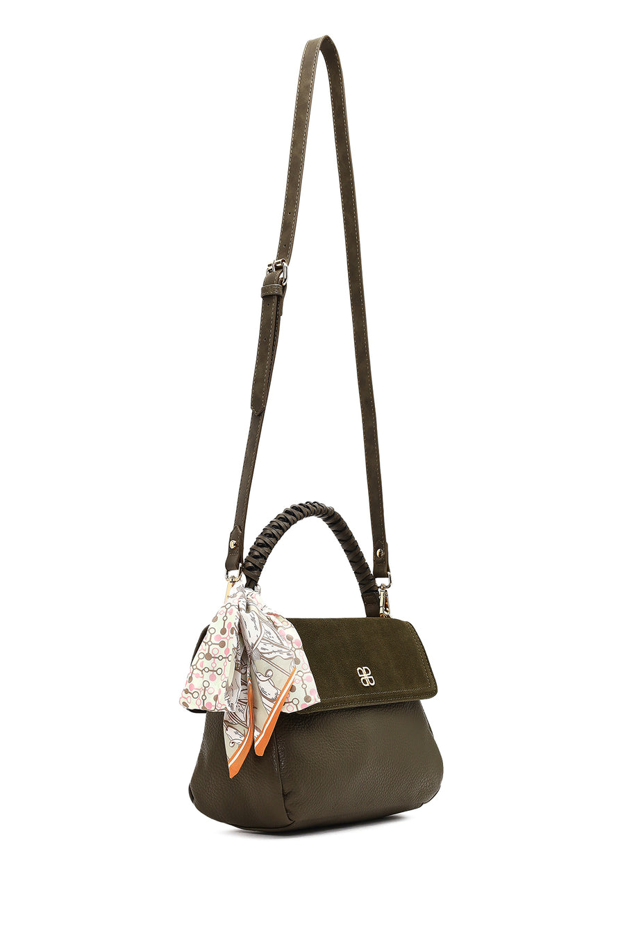 Woman Khaki Long-Strap Suede Shoulder Bag