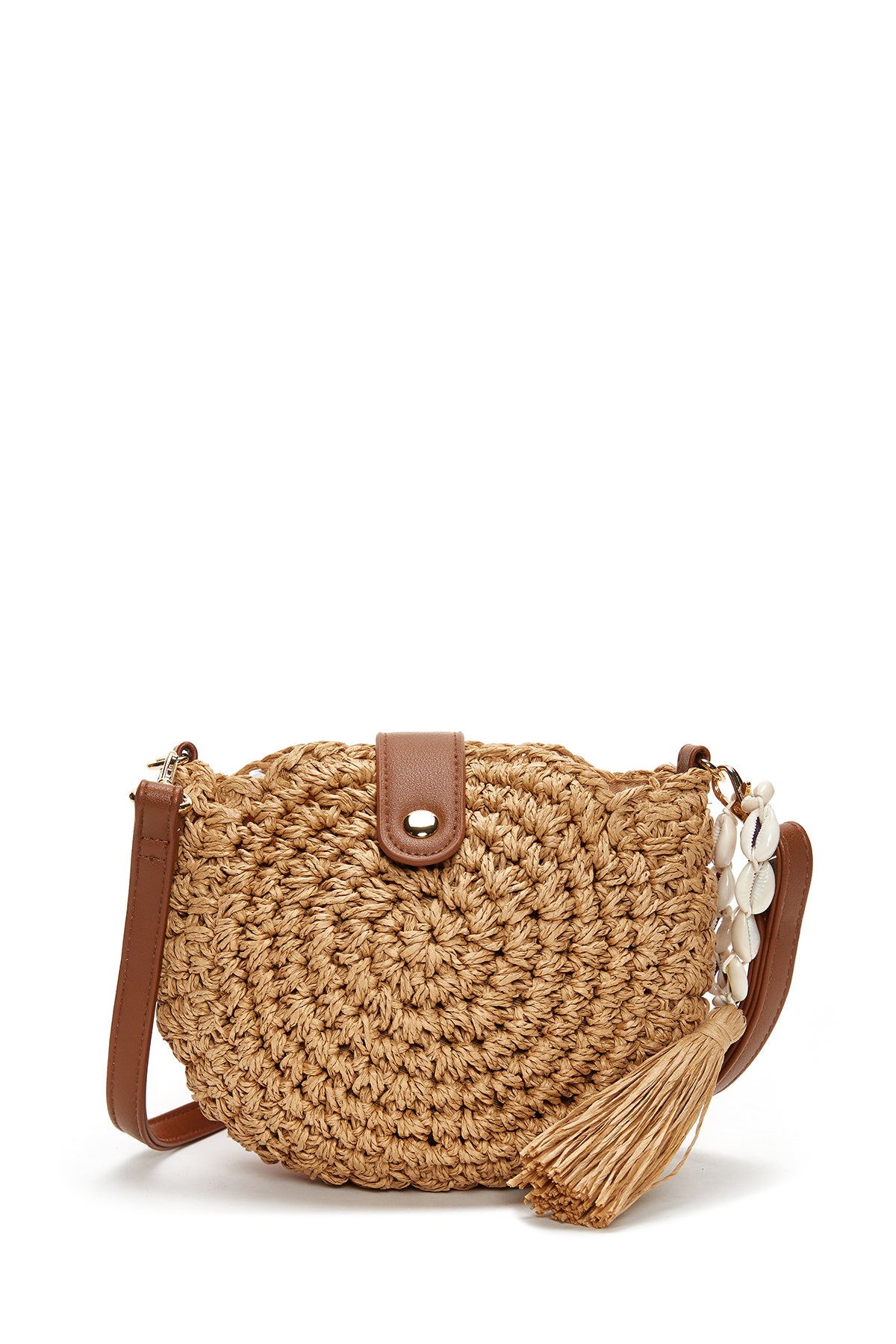 Women's Beige Straw Crossbody Bag with Shell Accessories 22SBD2451M7 | Derimod