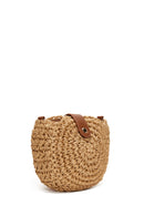 Women's Beige Straw Crossbody Bag with Shell Accessories | Derimod