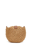 Women's Beige Straw Crossbody Bag with Shell Accessories | Derimod