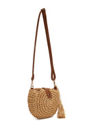 Women's Beige Straw Crossbody Bag with Shell Accessories | Derimod