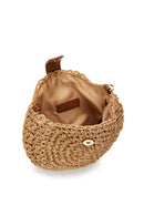 Women's Beige Straw Crossbody Bag with Shell Accessories | Derimod