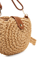 Women's Beige Straw Crossbody Bag with Shell Accessories | Derimod