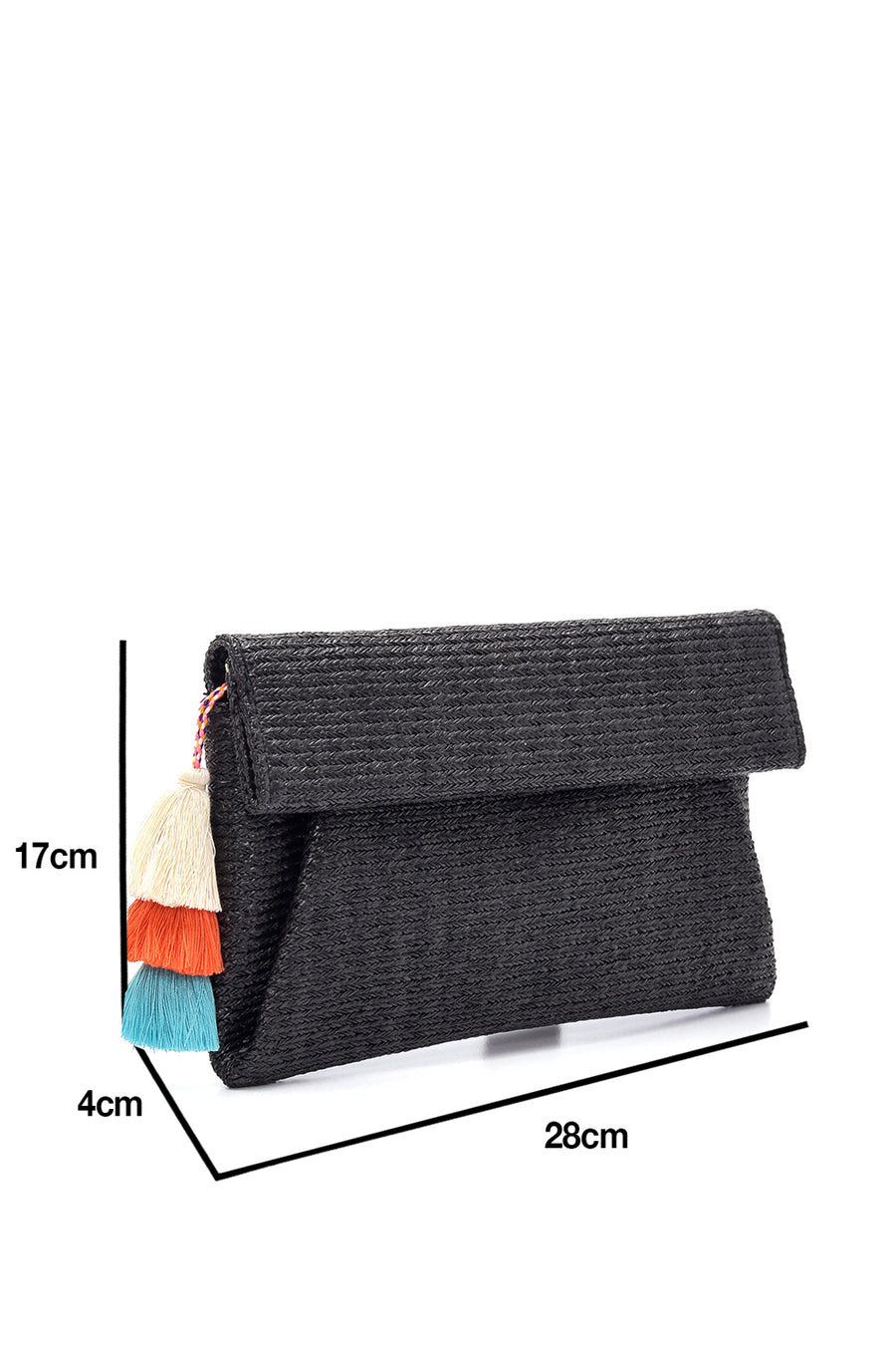 Women's Black Straw Portfolio Bag