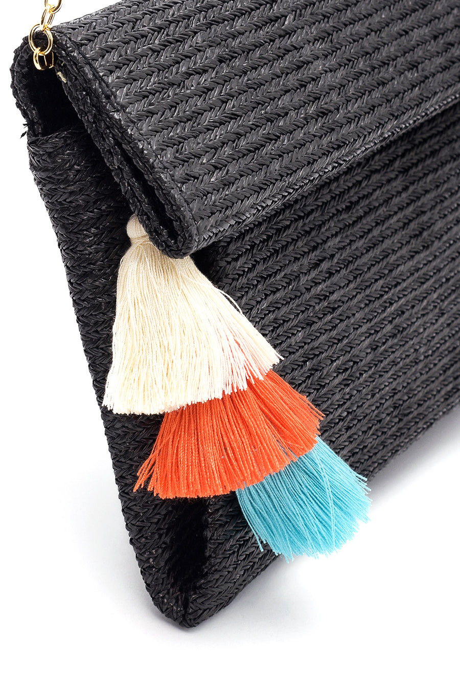 Women's Black Straw Portfolio Bag