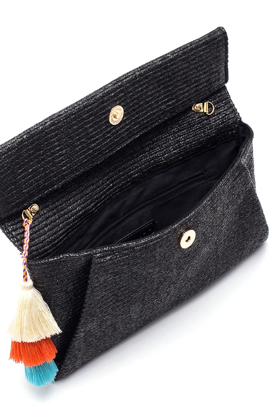Women's Black Straw Portfolio Bag