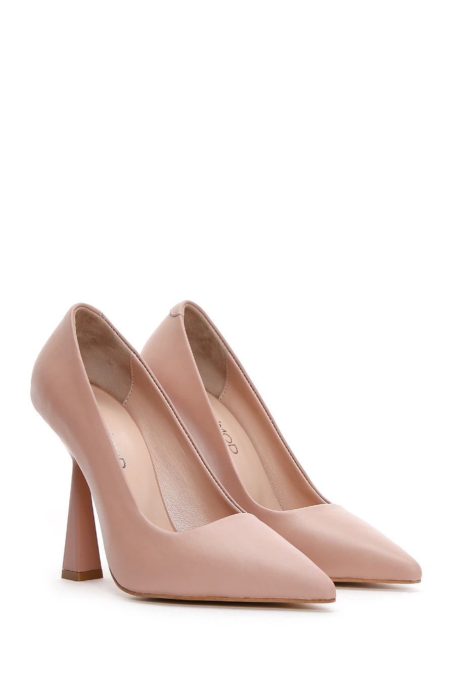 Women's Beige Leather Heeled Shoes