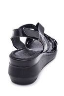 Women's Black Leather Comfort Wedge Heel Sandals | Derimod