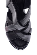 Women's Black Leather Comfort Wedge Heel Sandals | Derimod