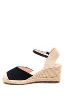 Women's Black Suede Wedge Heel Espadrille Sandals | Derimod