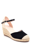 Women's Black Suede Wedge Heel Espadrille Sandals | Derimod
