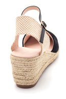 Women's Black Suede Wedge Heel Espadrille Sandals | Derimod