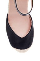 Women's Black Suede Wedge Heel Espadrille Sandals | Derimod