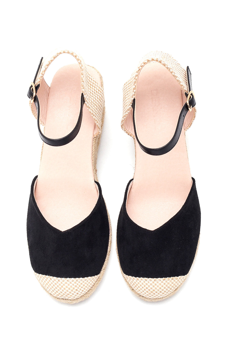 Women's Black Suede Wedge Heel Espadrille Sandals