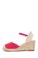 Women's Pink Suede Wedge Heel Espadrille Sandals | Derimod