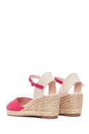 Women's Pink Suede Wedge Heel Espadrille Sandals | Derimod