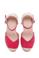 Women's Pink Suede Wedge Heel Espadrille Sandals | Derimod