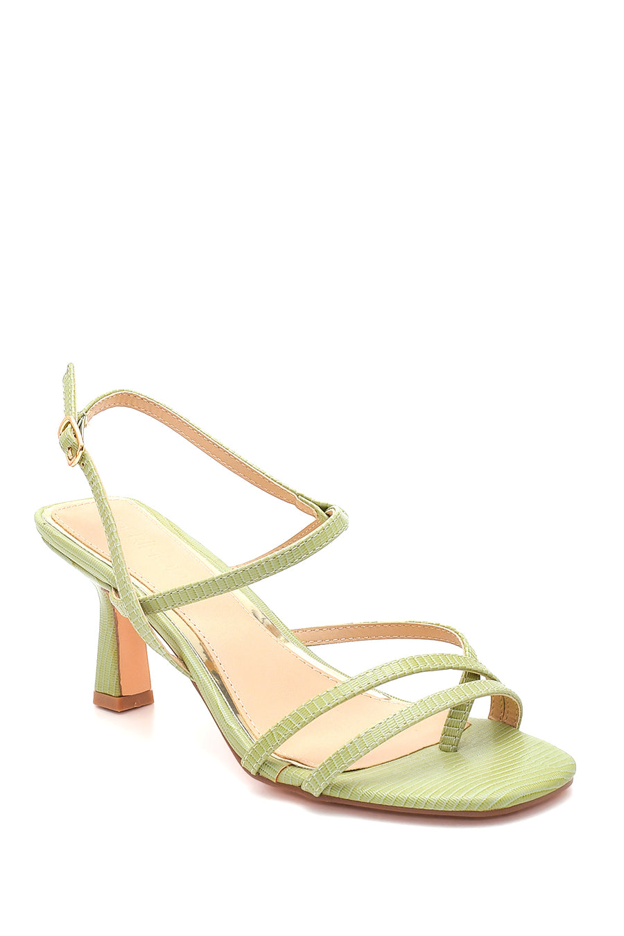 Women's Green Printed Heeled Sandals