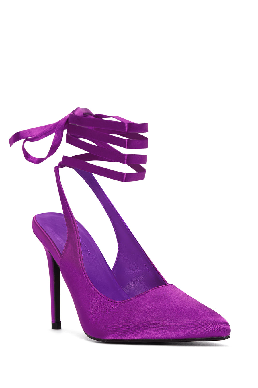 Women's Purple Ankle Strap Satin Heeled Shoes