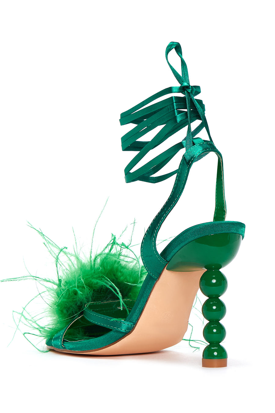 Women's Green Furry Heeled Sandals