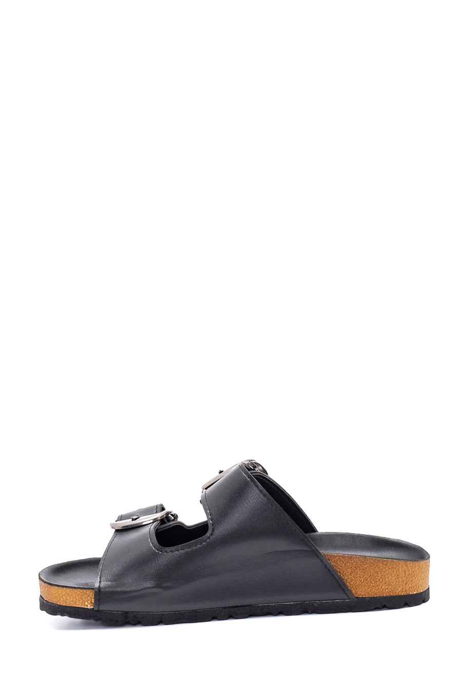 Women's Black Double Buckle Slippers