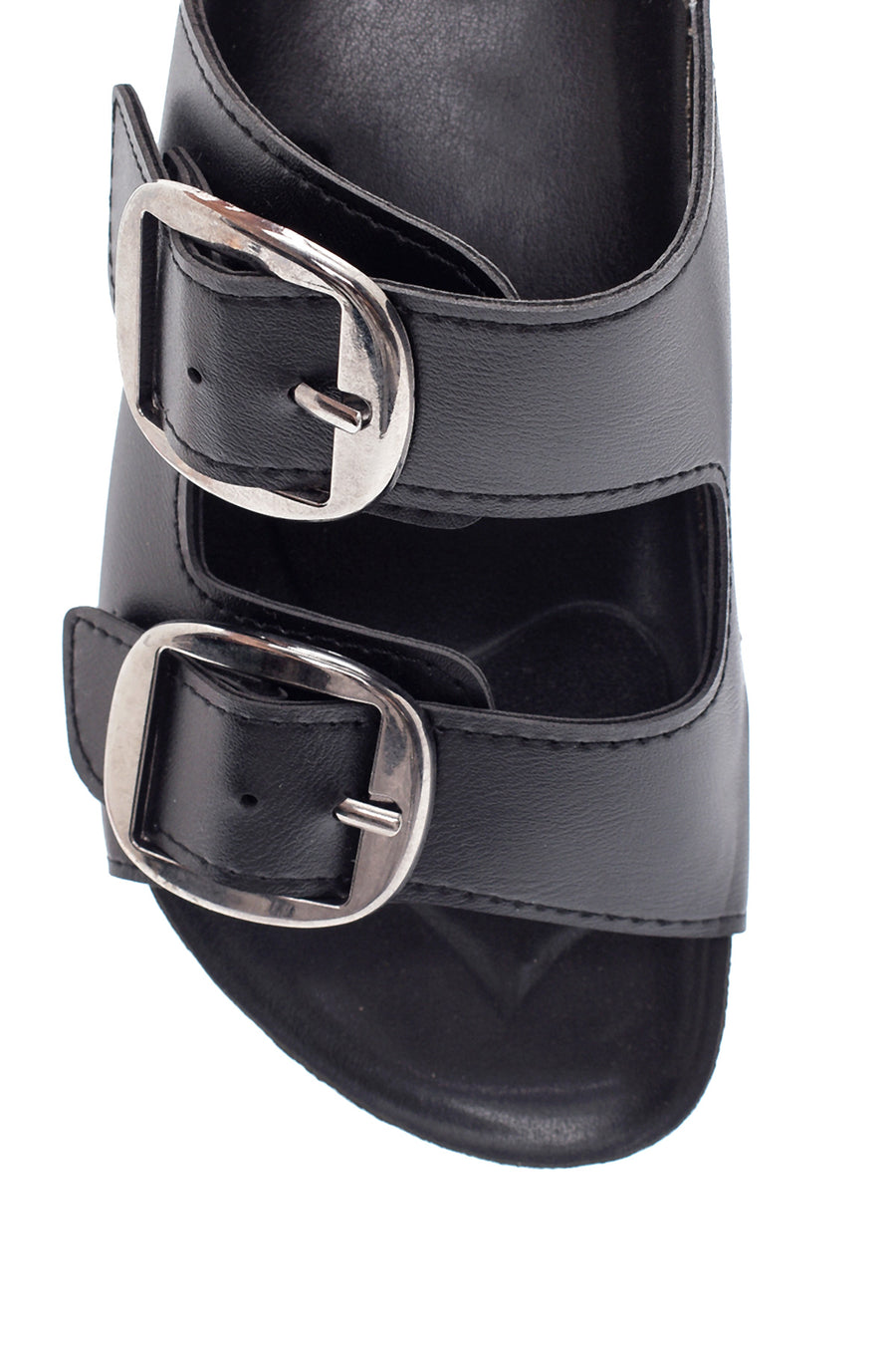 Women's Black Double Buckle Slippers