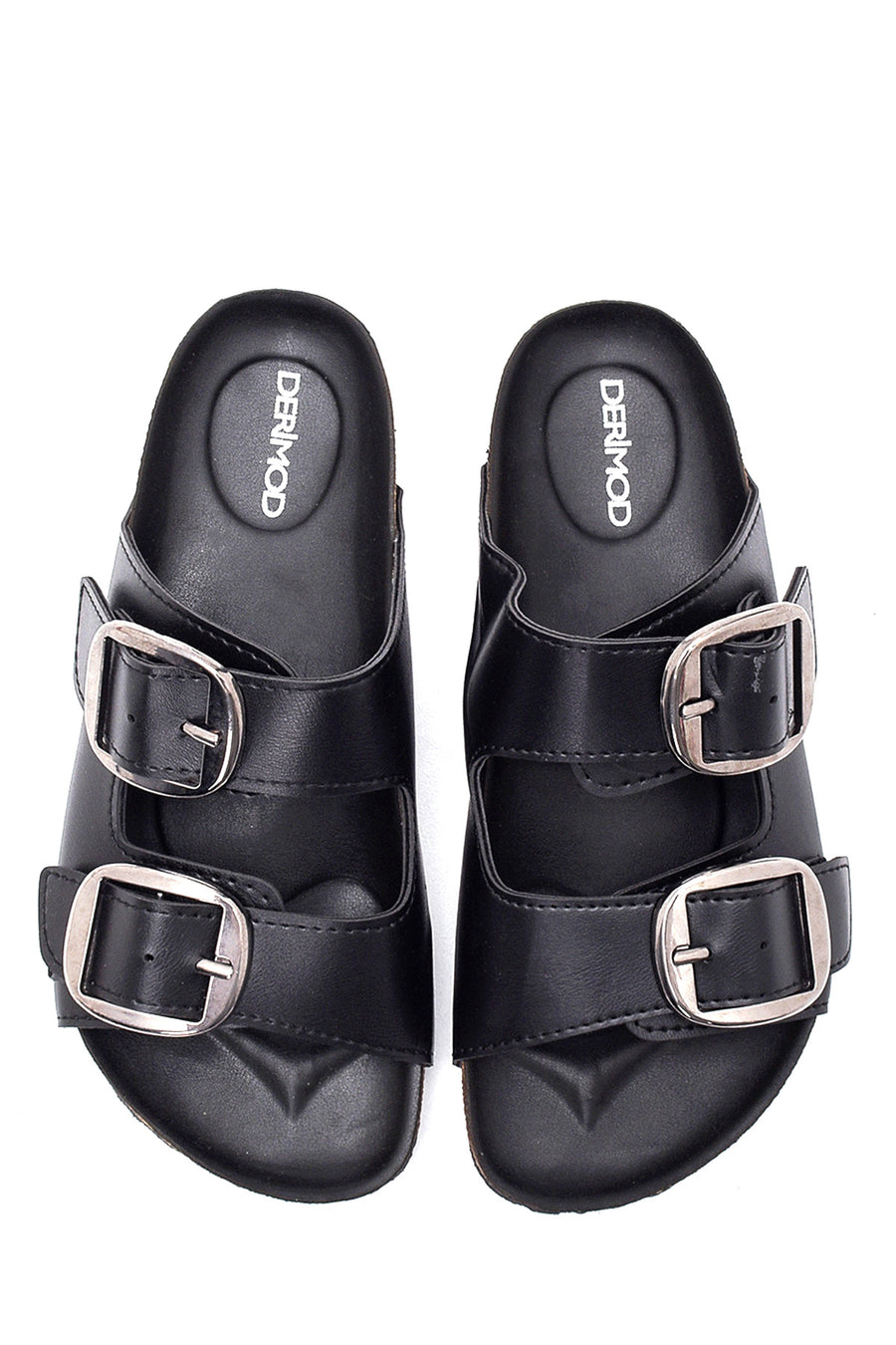 Women's Black Double Buckle Slippers